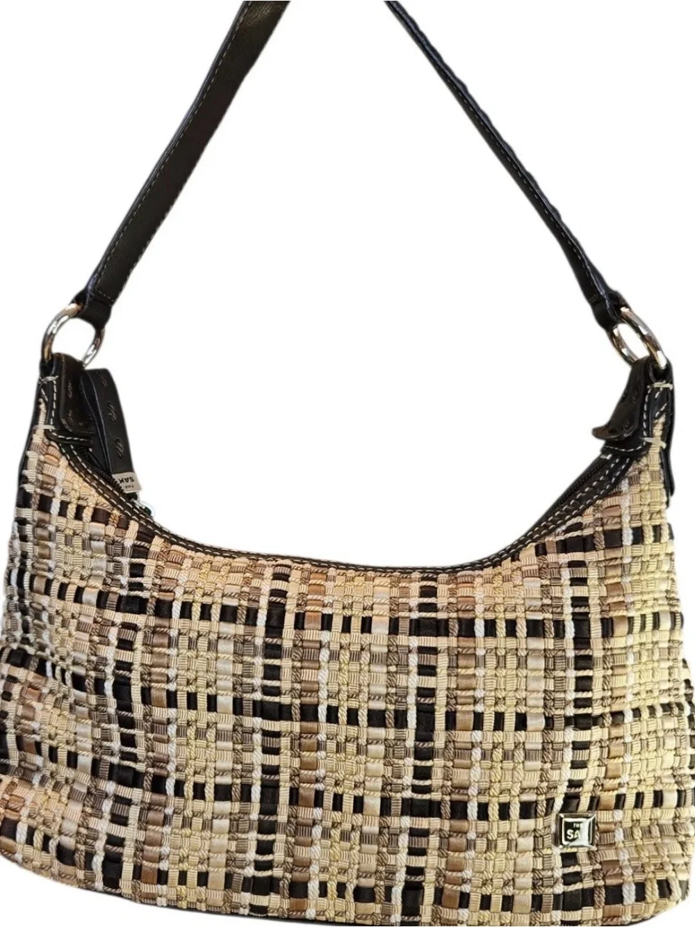 The Sak Boho Woven Shoulder Bag in Beige & Brown